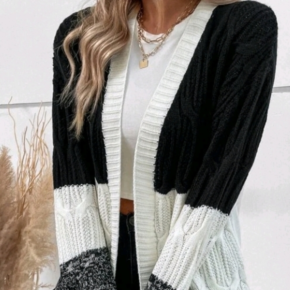 Color block shoulder cable knit duster cardigan